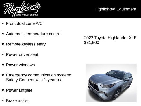Used 2022 Toyota Highlander XLE AWD/4WD image 2