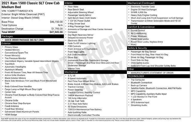 Used 2021 RAM 1500 Classic SLT AWD/4WD image 2