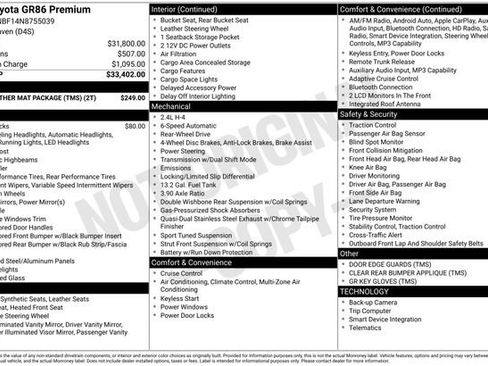 Used 2022 Toyota GR86 Premium w/ ALL Weather Mat Package (TMS) RWD image 17