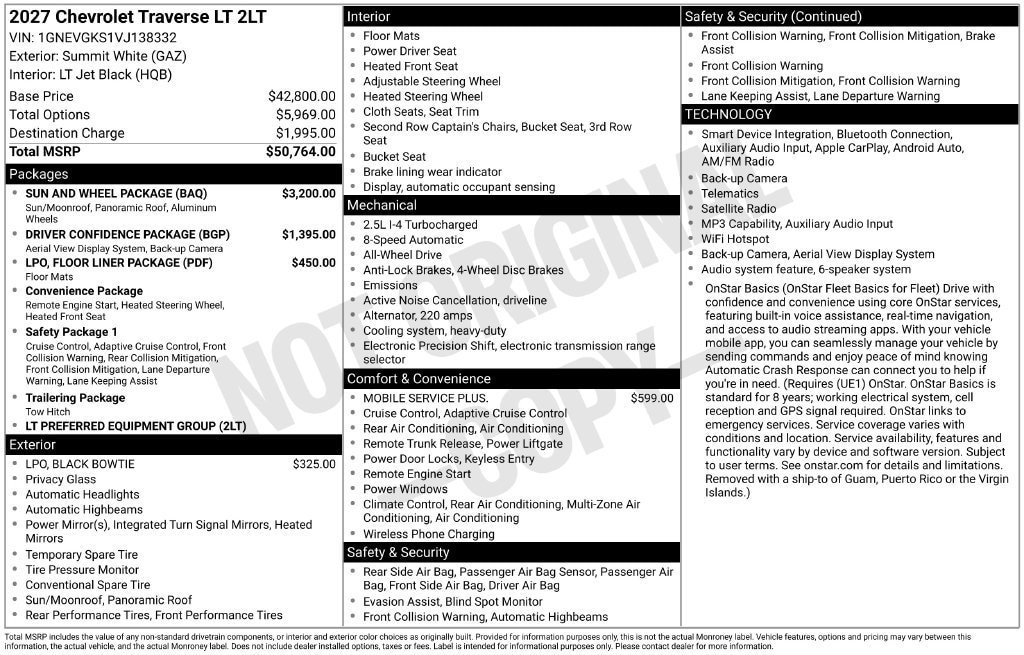 New 2027 Chevrolet Traverse LT w/ Sun and Wheel Package AWD/4WD image 5