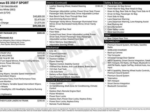 Used 2021 Lexus ES 350 F Sport w/ Accessory Package FWD image 18