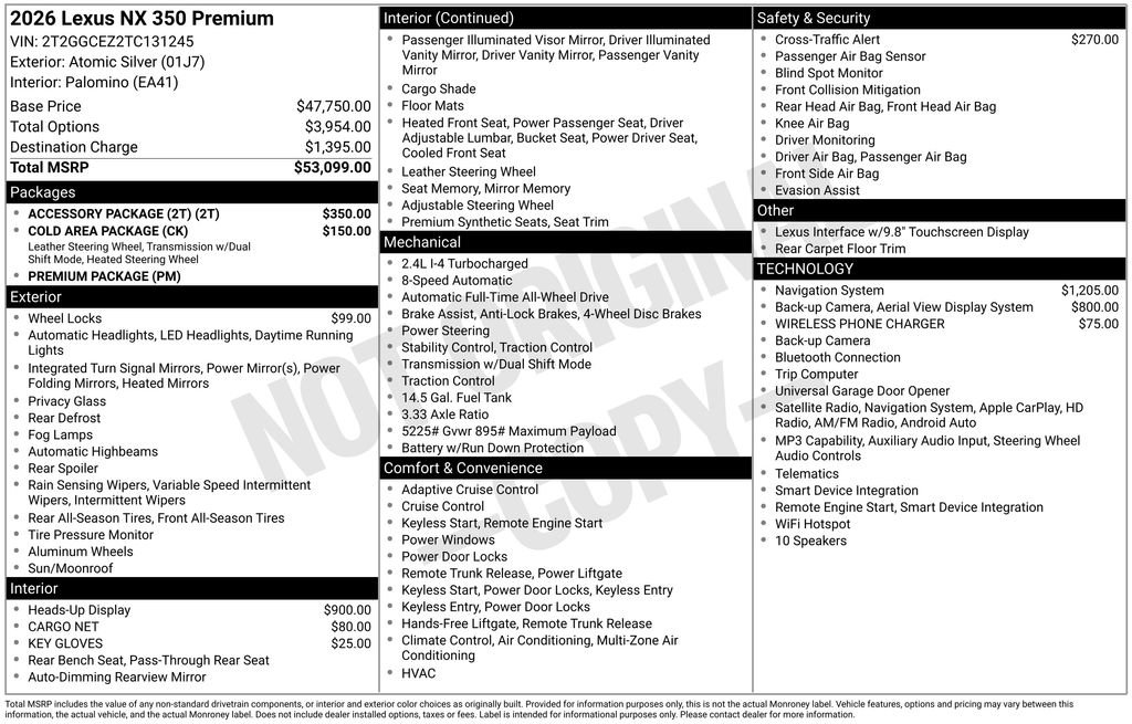 New 2026 Lexus NX 350 AWD w/ Accessory Package (2T) image 4