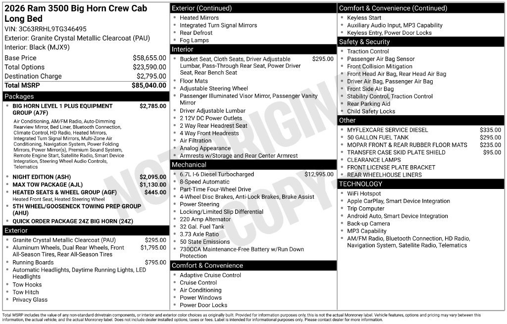 New 2026 RAM 3500 Big Horn AWD/4WD image 3