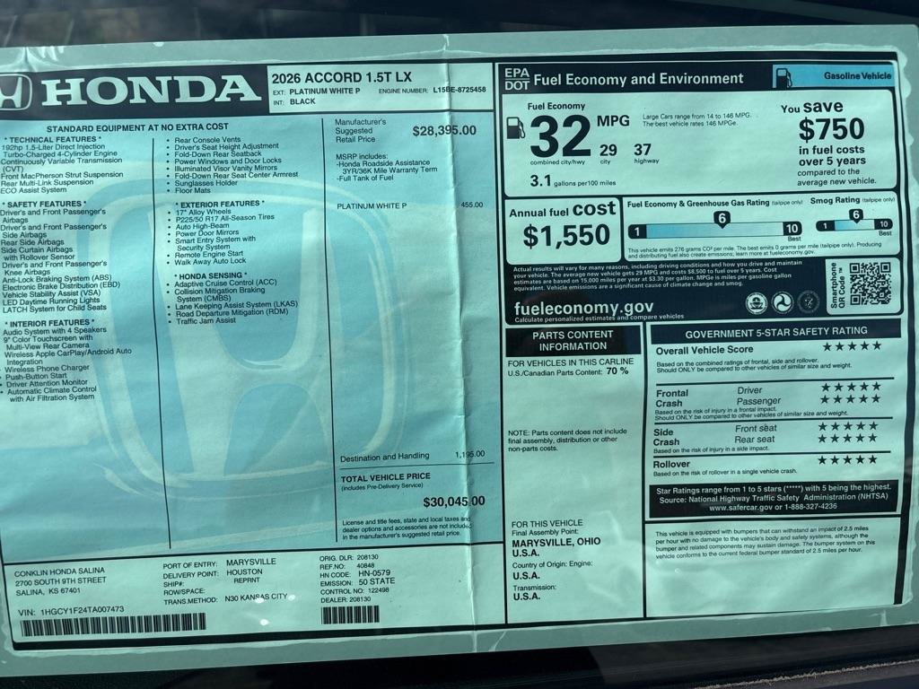 Used 2026 Honda Accord LX image 20