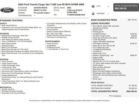 Used 2024 Ford Transit 250 T-250 130 Low Rf 9070 GVWR AW w/ Exterior Upgrade Package image 31