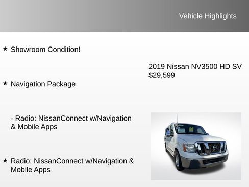 Used 2019 Nissan NV 3500 SV w/ Navigation Package image 8