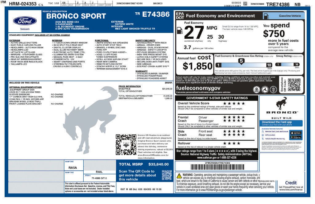 Certified 2026 Ford Bronco Sport Big Bend AWD/4WD image 3