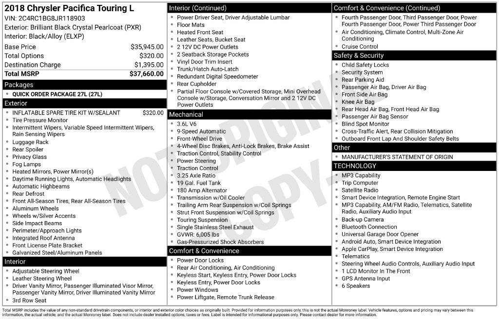 Used 2018 Chrysler Pacifica Touring-L FWD image 1