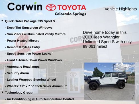 Used 2018 Jeep Wrangler Unlimited Sport S AWD/4WD image 7