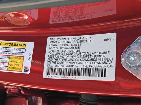 Certified 2025 Honda Accord LX image 30