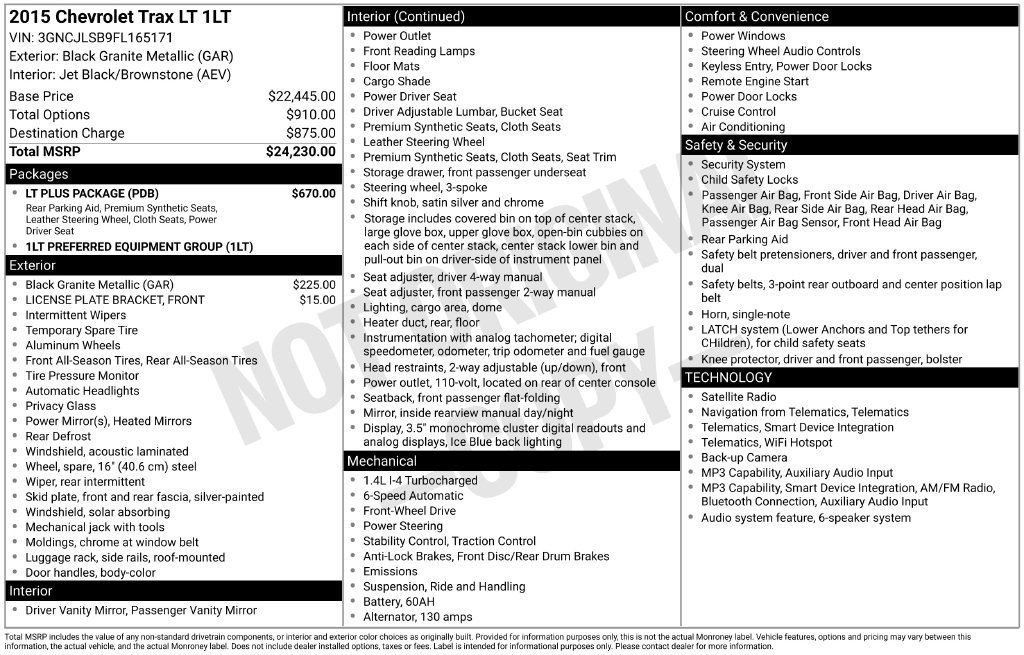 Used 2015 Chevrolet Trax LT w/ LT Plus Package FWD image 2