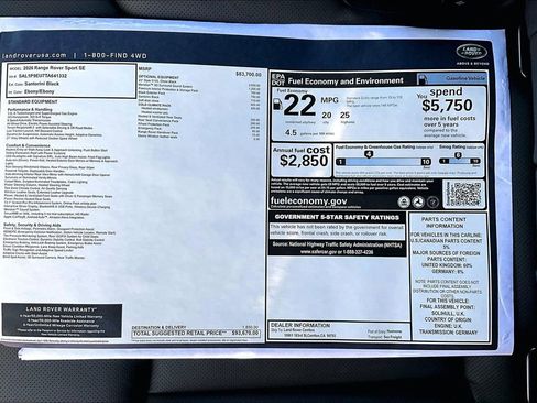 New 2026 Land Rover Range Rover Sport SE AWD/4WD image 14
