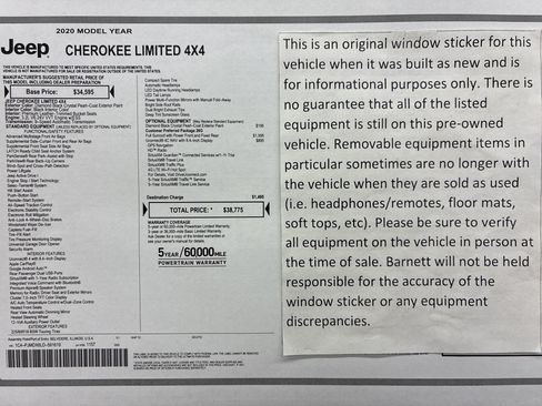 Used 2020 Jeep Cherokee Limited AWD/4WD image 2