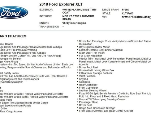 Used 2018 Ford Explorer XLT w/ Equipment Group 202A FWD image 15