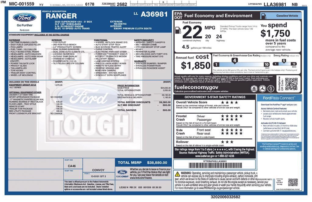 Used 2020 Ford Ranger XLT w/ Equipment Group 301A Mid AWD/4WD image 6
