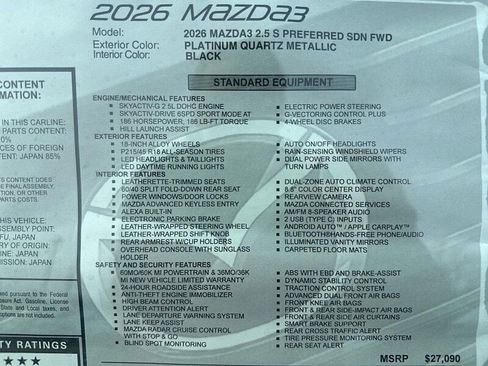 New 2026 MAZDA MAZDA3 2.5 S Sedan w/ Preferred Pkg FWD image 17