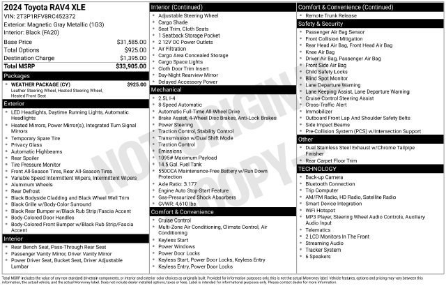 Used 2024 Toyota RAV4 XLE w/ Weather Package AWD/4WD image 34