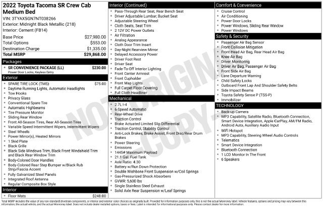 Certified 2022 Toyota Tacoma SR w/ SR Convenience Package RWD image 31