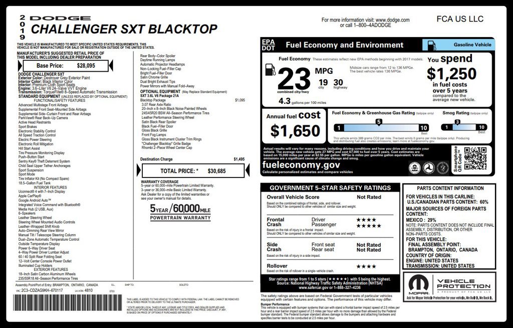 Used 2019 Dodge Challenger SXT w/ Blacktop Package RWD image 6