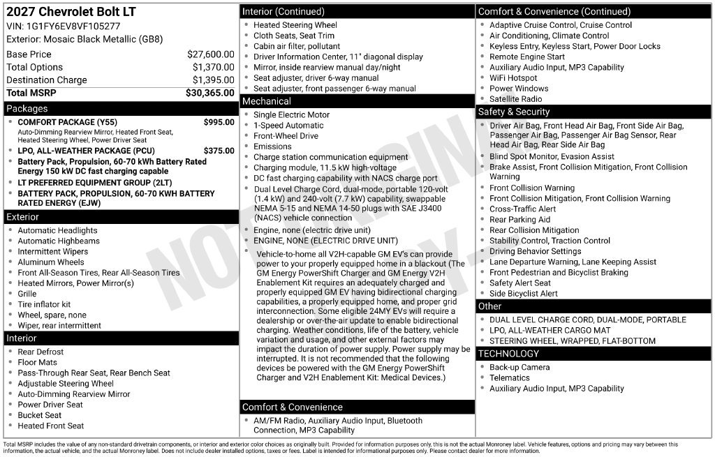 New 2027 Chevrolet Bolt LT w/ Comfort Package FWD image 35