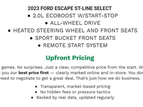 Certified 2023 Ford Escape ST-Line Select w/ Tech Pack #1 AWD/4WD image 2