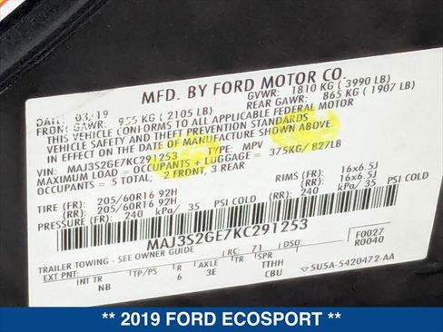 Used 2019 Ford EcoSport SE w/ SE Convenience Package FWD image 24