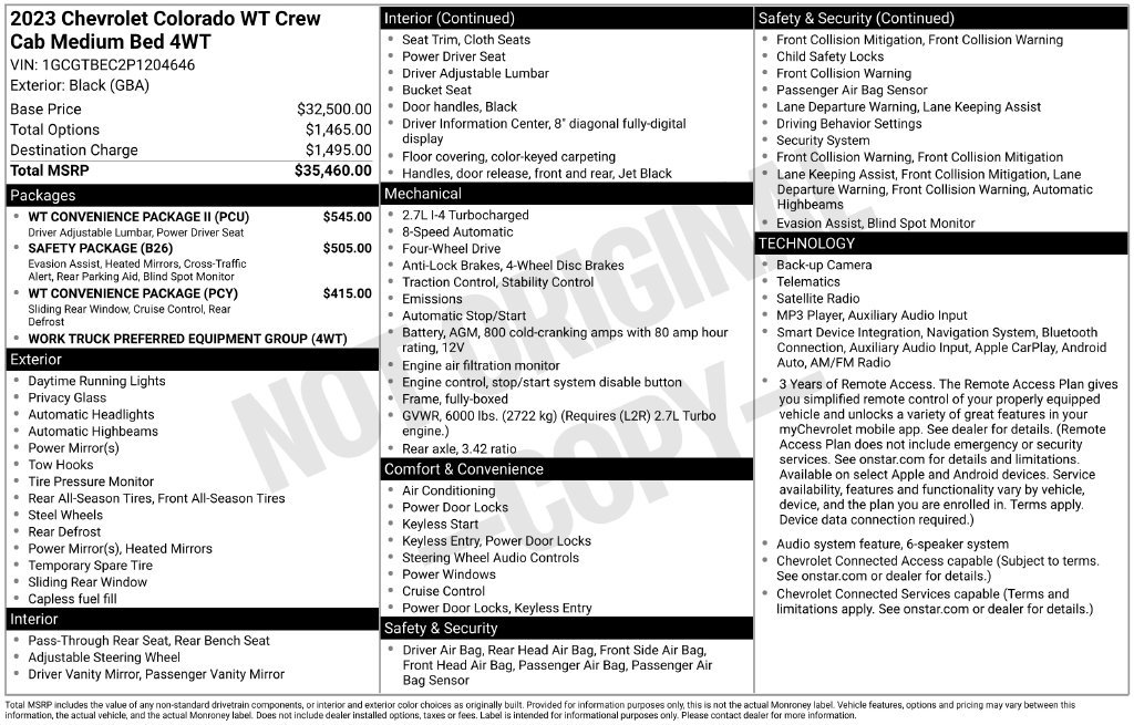 Used 2023 Chevrolet Colorado W/T w/ WT Convenience Package II AWD/4WD image 5