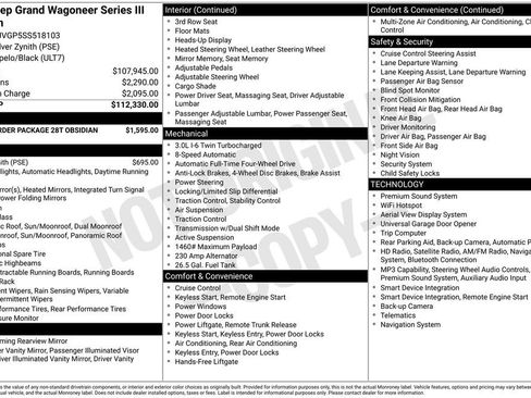 Certified 2025 Jeep Grand Wagoneer Series III w/ Quick Order Packagew 28T AWD/4WD image 17