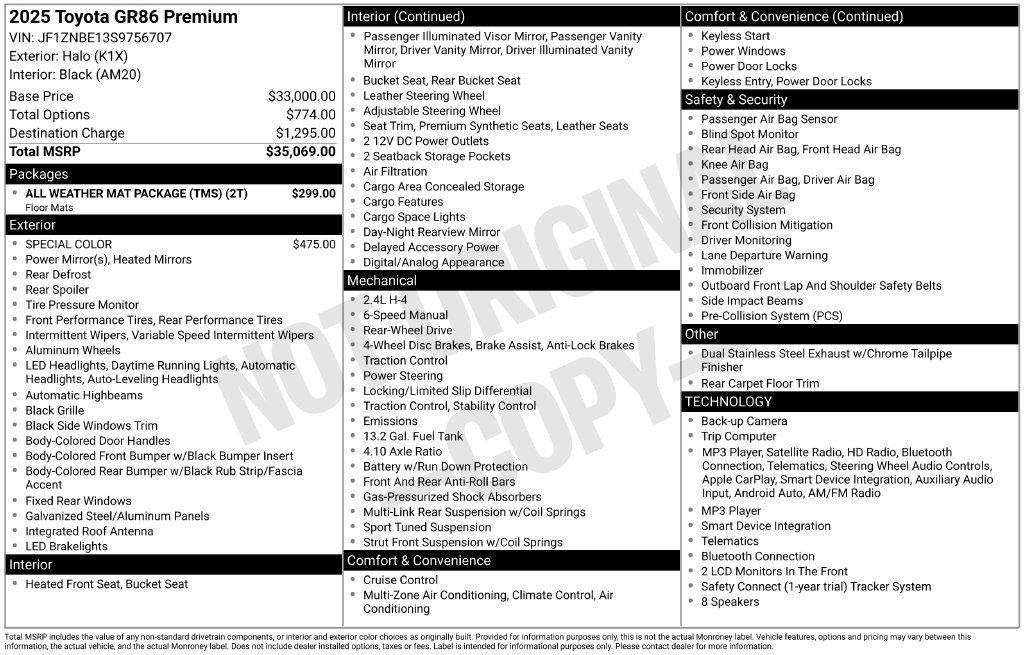 Used 2025 Toyota GR86 Premium w/ ALL Weather Mat Package (TMS) RWD image 34