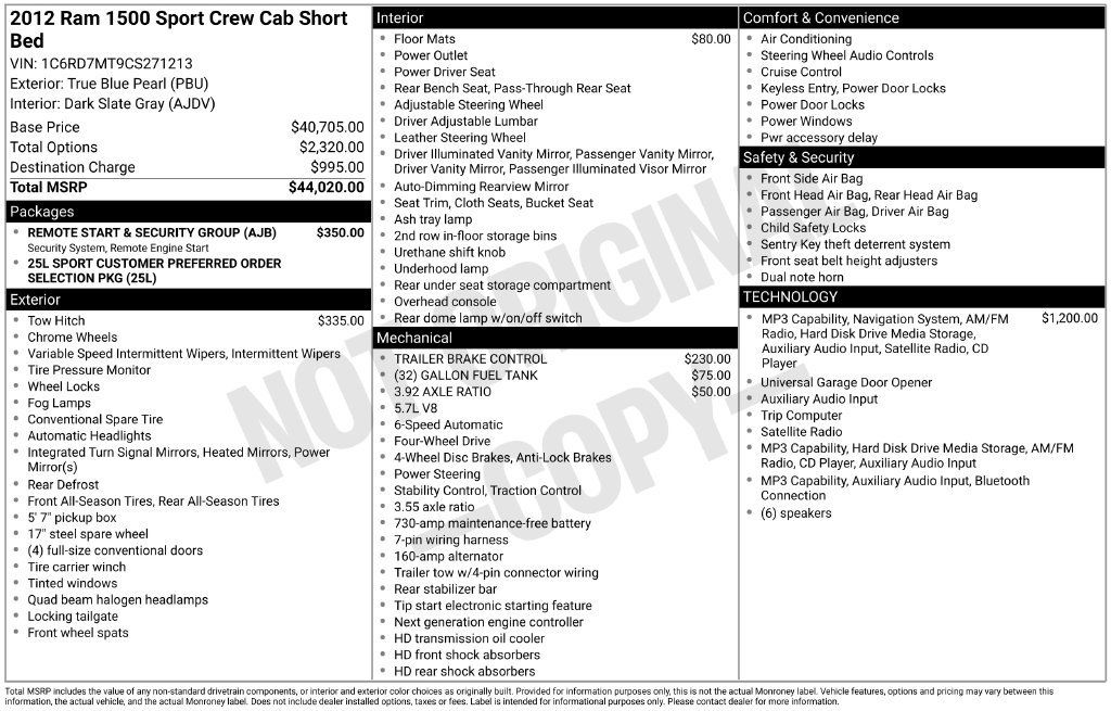 Used 2012 RAM 1500 Sport w/ Remote Start & Security Group AWD/4WD image 4