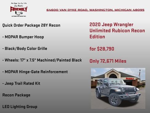 Used 2020 Jeep Wrangler Unlimited Rubicon w/ Quick Order Package 28Y Recon AWD/4WD image 10