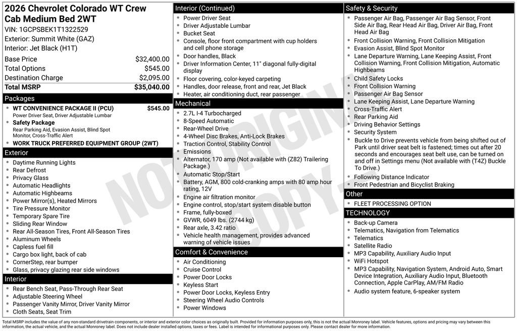 New 2026 Chevrolet Colorado W/T w/ WT Convenience Package II RWD image 5