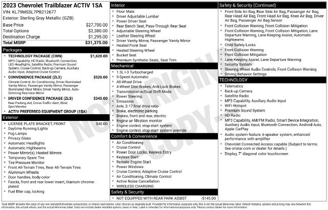Used 2023 Chevrolet TrailBlazer ACTIV w/ Technology Package AWD/4WD image 4