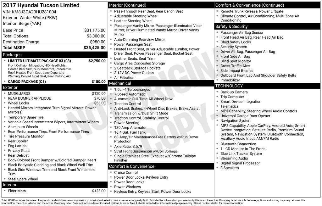 Used 2017 Hyundai Tucson Limited w/ Limited Ultimate Package 03 AWD/4WD image 45