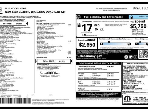 Used 2020 RAM 1500 Classic Warlock w/ Electronics Group image 41