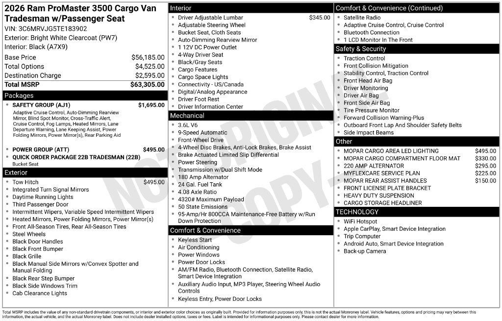 New 2026 RAM ProMaster 3500 w/ Safety Group FWD image 6