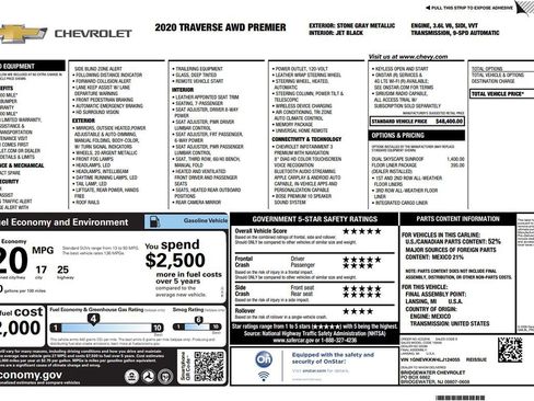 Used 2020 Chevrolet Traverse Premier w/ LPO, Floor Liner Package image 11