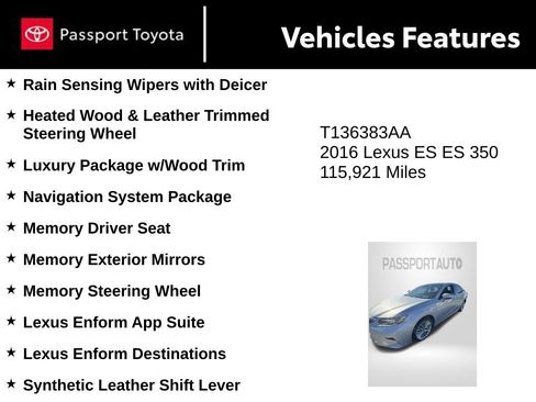Used 2016 Lexus ES 350 w/ Luxury Package w/Wood Trim FWD image 9