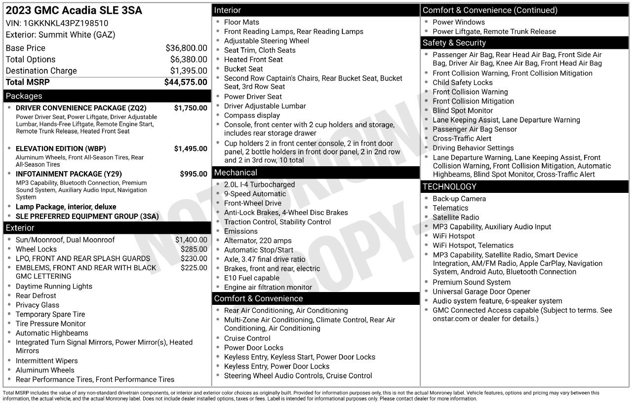 Used 2023 GMC Acadia SLE w/ Driver Convenience Package FWD image 3