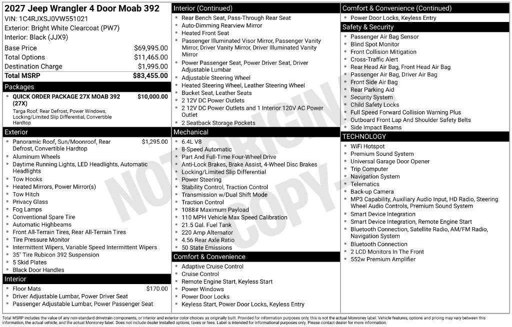 New 2027 Jeep Wrangler Unlimited Rubicon 392 AWD/4WD image 5