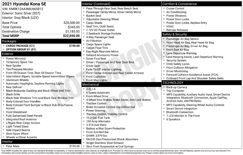 Used 2021 Hyundai Kona SE w/ Cargo Package FWD image 17