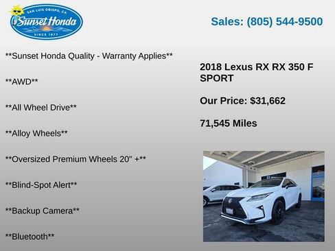 Used 2018 Lexus RX 350 F Sport w/ Cold Area Package AWD/4WD image 5