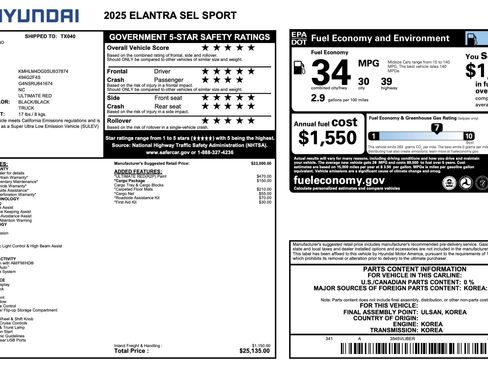 Used 2025 Hyundai Elantra Sport w/ Cargo Package FWD image 5