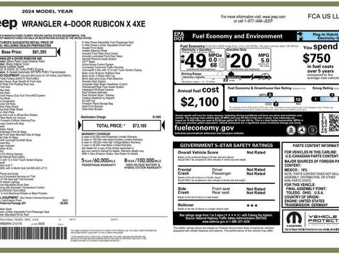 Used 2024 Jeep Wrangler Unlimited Rubicon 4xe AWD/4WD image 2