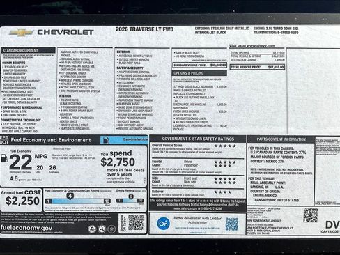 New 2026 Chevrolet Traverse LT w/ LPO, Floor Liner Package FWD image 14