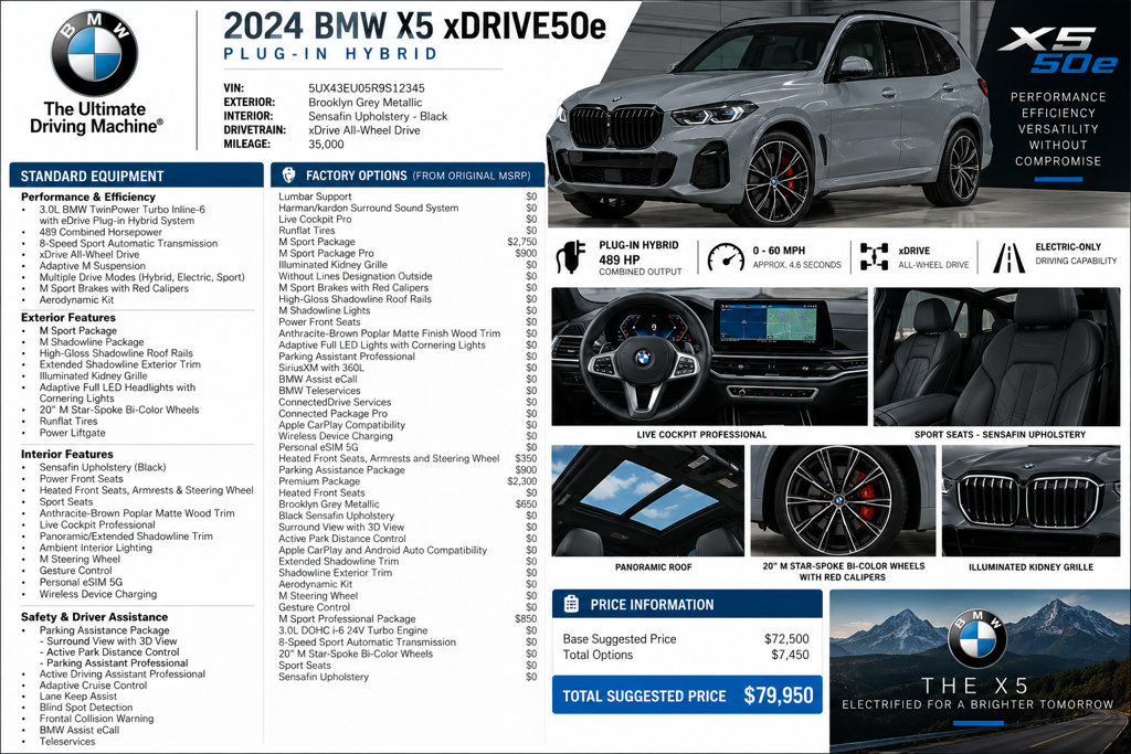 Used 2024 BMW X5 xDrive50e w/ M Sport Package AWD/4WD image 2