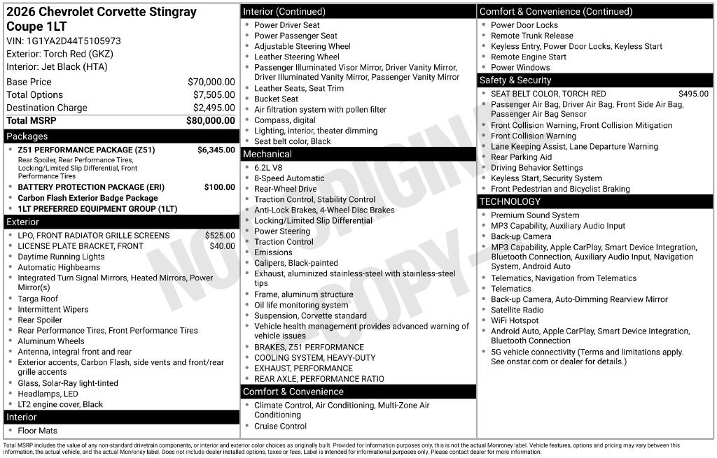 Used 2026 Chevrolet Corvette Stingray Coupe w/ Z51 Performance Package RWD image 39