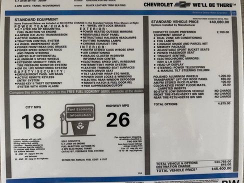 Used 2001 Chevrolet Corvette Coupe w/ Preferred Equipment Group2 RWD image 36