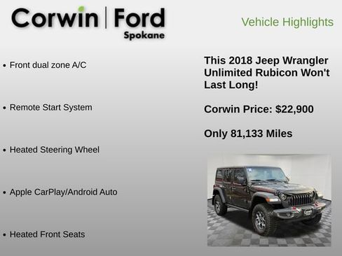 Used 2018 Jeep Wrangler Unlimited Rubicon w/ Cold Weather Group AWD/4WD image 12