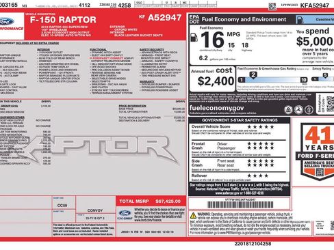 Used 2019 Ford F150 Raptor w/ Equipment Group 801A Mid AWD/4WD image 55